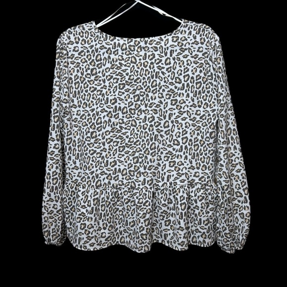 Nine West Leopard Print V Neck Ling Sleeve Peplum Top Size M - Picture 5 of 9